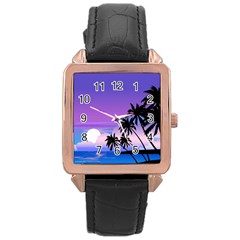 Scenery Landscape Nature Rose Gold Leather Watch 