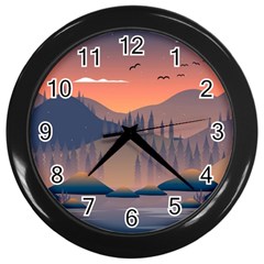 Cool Landscape Night Minimal Art Minimalist Wall Clock (black) by Ravend