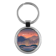 Cool Landscape Night Minimal Art Minimalist Key Chain (round) by Ravend