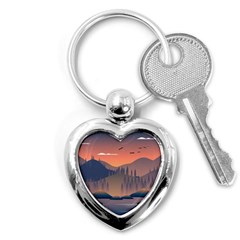 Cool Landscape Night Minimal Art Minimalist Key Chain (heart) by Ravend