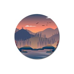 Cool Landscape Night Minimal Art Minimalist Magnet 3  (round) by Ravend