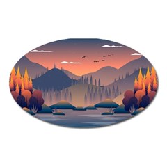 Cool Landscape Night Minimal Art Minimalist Oval Magnet by Ravend