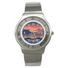 Cool Landscape Night Minimal Art Minimalist Stainless Steel Watch by Ravend