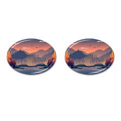 Cool Landscape Night Minimal Art Minimalist Cufflinks (oval) by Ravend