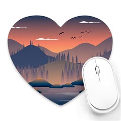 Cool Landscape Night Minimal Art Minimalist Heart Mousepad by Ravend