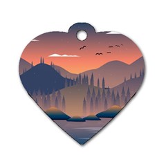 Cool Landscape Night Minimal Art Minimalist Dog Tag Heart (one Side) by Ravend