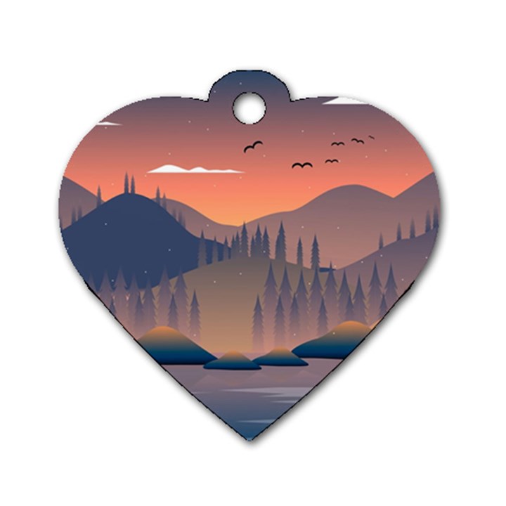 Cool Landscape Night Minimal Art Minimalist Dog Tag Heart (Two Sides)