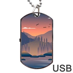 Cool Landscape Night Minimal Art Minimalist Dog Tag Usb Flash (one Side) by Ravend