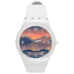 Cool Landscape Night Minimal Art Minimalist Round Plastic Sport Watch (m) by Ravend