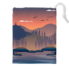 Cool Landscape Night Minimal Art Minimalist Drawstring Pouch (4xl) by Ravend