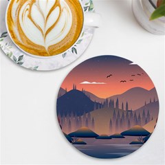 Cool Landscape Night Minimal Art Minimalist Uv Print Round Tile Coaster by Ravend