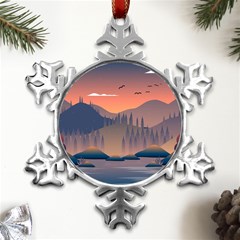 Cool Landscape Night Minimal Art Minimalist Metal Small Snowflake Ornament