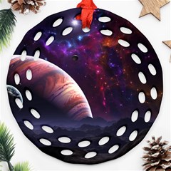 Clouds Fantasy Space Landscape Colorful Planet Round Filigree Ornament (two Sides) by Ravend