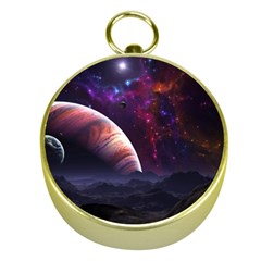 Clouds Fantasy Space Landscape Colorful Planet Gold Compasses by Ravend