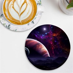 Clouds Fantasy Space Landscape Colorful Planet Uv Print Round Tile Coaster by Ravend