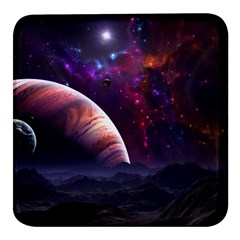 Clouds Fantasy Space Landscape Colorful Planet Square Glass Fridge Magnet (4 Pack) by Ravend