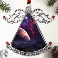 Clouds Fantasy Space Landscape Colorful Planet Metal Angel With Crystal Ornament