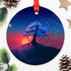 Dark Tree Sunset Landscape Art Ornament (round) by Ravend