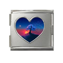 Dark Tree Sunset Landscape Art Mega Link Heart Italian Charm (18mm) by Ravend