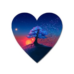 Dark Tree Sunset Landscape Art Heart Magnet by Ravend