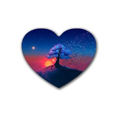 Dark Tree Sunset Landscape Art Rubber Coaster (heart) by Ravend