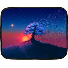 Dark Tree Sunset Landscape Art Two Sides Fleece Blanket (mini) by Ravend