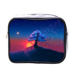 Dark Tree Sunset Landscape Art Mini Toiletries Bag (one Side) by Ravend