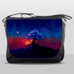 Dark Tree Sunset Landscape Art Messenger Bag by Ravend