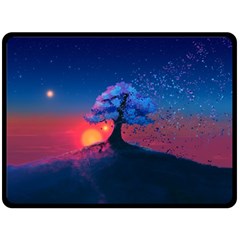 Dark Tree Sunset Landscape Art Two Sides Fleece Blanket (large) by Ravend