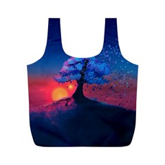 Dark Tree Sunset Landscape Art Full Print Recycle Bag (m) by Ravend