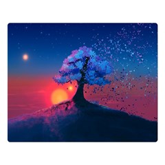 Dark Tree Sunset Landscape Art Two Sides Premium Plush Fleece Blanket (large) by Ravend