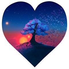 Dark Tree Sunset Landscape Art Wooden Puzzle Heart by Ravend