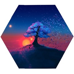 Dark Tree Sunset Landscape Art Wooden Puzzle Hexagon by Ravend