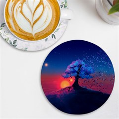 Dark Tree Sunset Landscape Art Uv Print Round Tile Coaster by Ravend