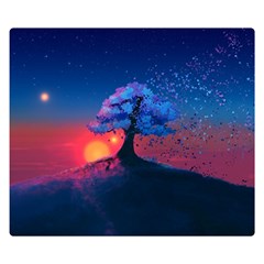 Dark Tree Sunset Landscape Art Premium Plush Fleece Blanket (small) by Ravend