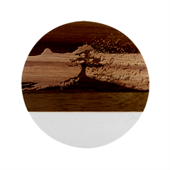 Dark Tree Sunset Landscape Art Marble Wood Coaster (round) by Ravend