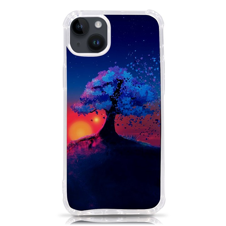 Dark Tree Sunset Landscape Art iPhone 14 Plus TPU UV Print Case