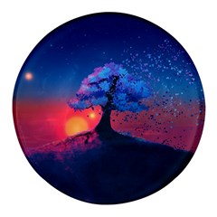 Dark Tree Sunset Landscape Art Round Glass Fridge Magnet (4 Pack) by Ravend