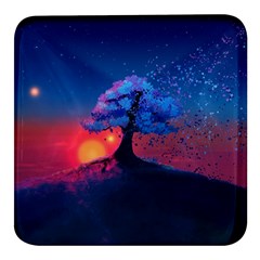 Dark Tree Sunset Landscape Art Square Glass Fridge Magnet (4 Pack) by Ravend