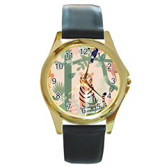 Kids Animals & Jungle Friends Round Gold Metal Watch by Ravend