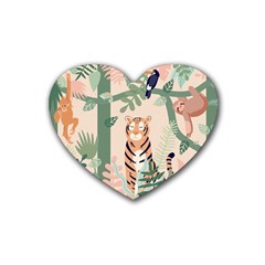 Kids Animals & Jungle Friends Rubber Heart Coaster (4 Pack) by Ravend