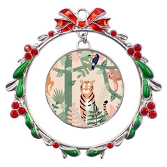 Kids Animals & Jungle Friends Metal X mas Wreath Ribbon Ornament by Ravend