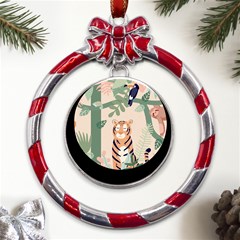 Kids Animals & Jungle Friends Metal Red Ribbon Round Ornament by Ravend