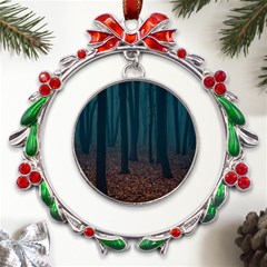 Dark Forest Nature Metal X mas Wreath Ribbon Ornament