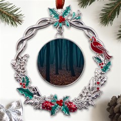 Dark Forest Nature Metal X mas Wreath Holly Leaf Ornament by Ravend