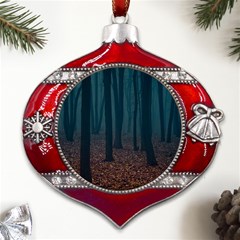 Dark Forest Nature Metal Snowflake And Bell Red Ornament by Ravend