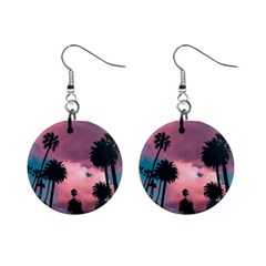 Nature Sunset Sky Clouds Palms Tropics Porous Mini Button Earrings by Ravend