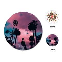 Nature Sunset Sky Clouds Palms Tropics Porous Playing Cards Single Design (round) by Ravend