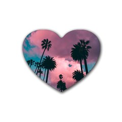 Nature Sunset Sky Clouds Palms Tropics Porous Rubber Coaster (heart) by Ravend