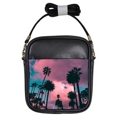 Nature Sunset Sky Clouds Palms Tropics Porous Girls Sling Bag by Ravend